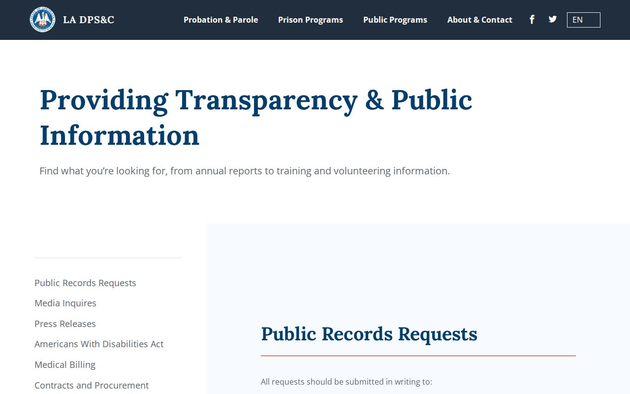 Louisiana DPS and Corrections written public records request instructions