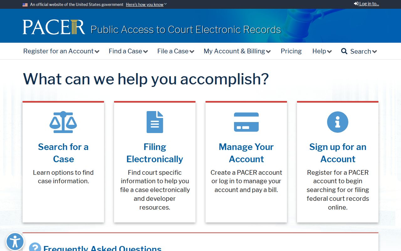 PACER federal court case search registration and fee resources