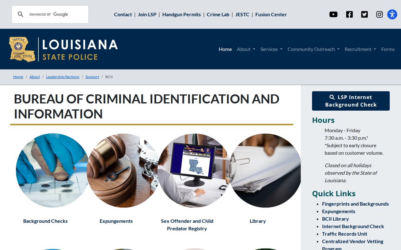 Pointe Coupee Parish criminal history services at Louisiana BCII