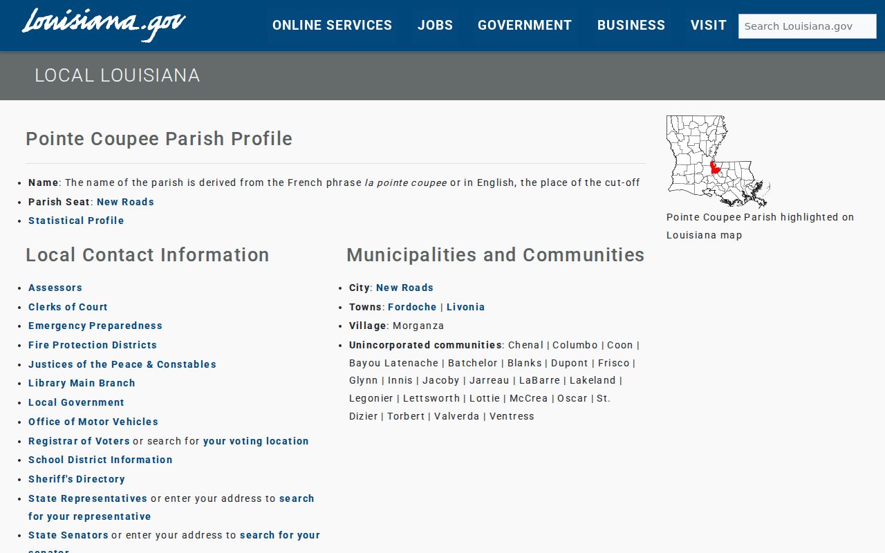 Pointe Coupee Parish criminal records municipality map