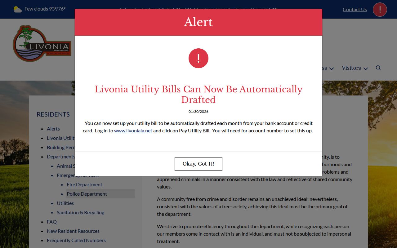 Livonia criminal history police department records source