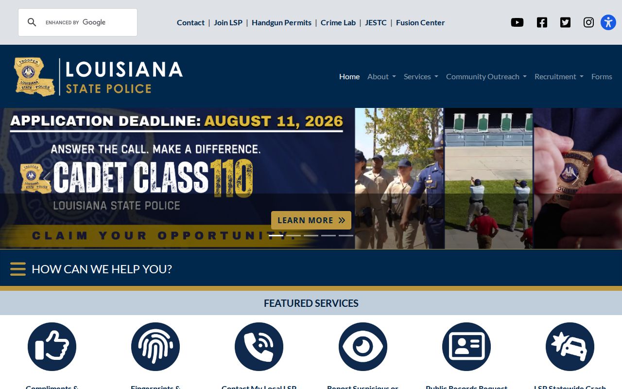 Louisiana State Police official sex offender registry search interface